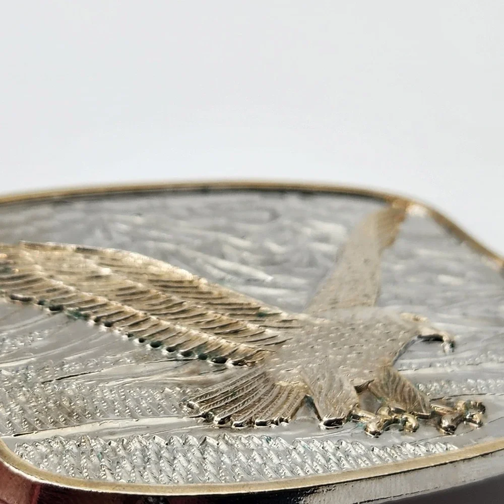 Vintage 200th Anniversary American Eagle Belt Buckle Silver Layer Gold Trim USA